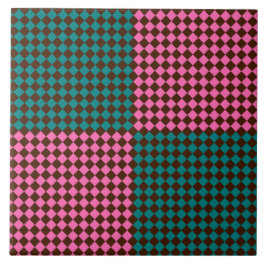 Padrão de Diamante Xadrez Verde Rosa Marrom