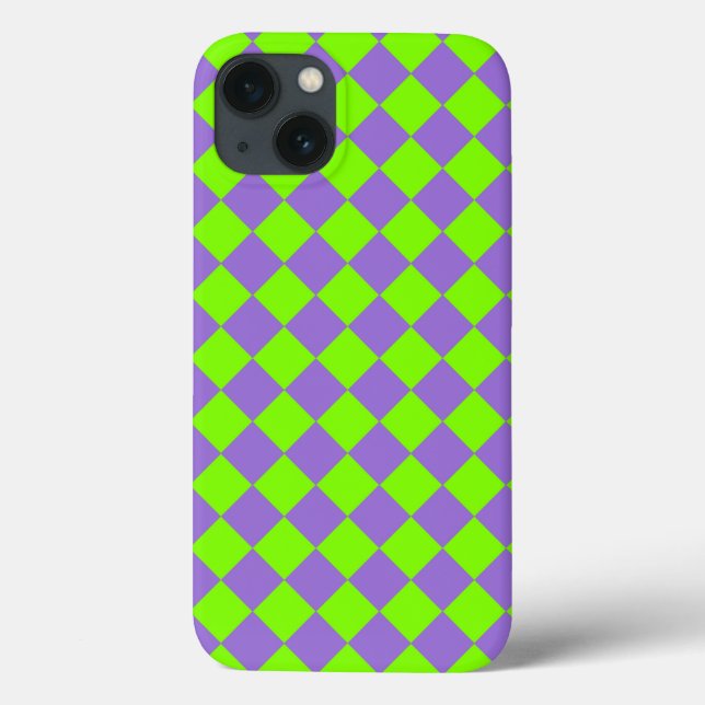 Padrão de Diamante Xadrez Verde Roxo (Verso)
