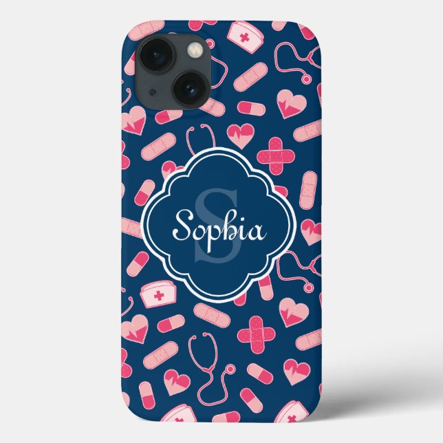 Padrão de Enfermeira Rosa e Azul com Monograma (Verso)