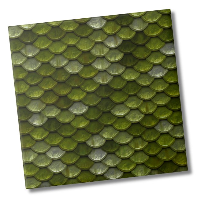 Padrão de Escala Verde (Glam Metallic Lime Olive Green Scales Pattern ceramic tile)