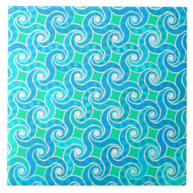 Padrão de espiral abstrato - Azul, verde Jade e br (Frente)