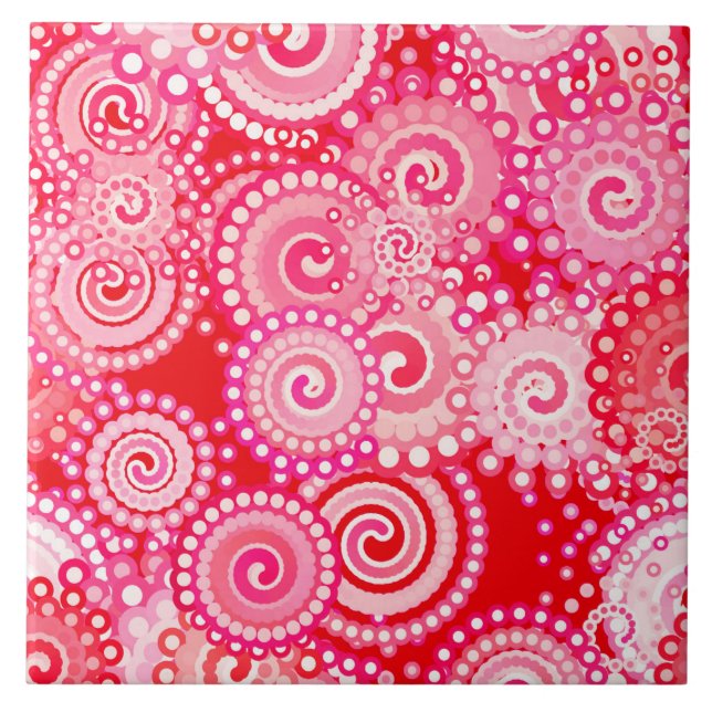 Padrão de espiral frontal, vermelho e rosa quente (Frente)