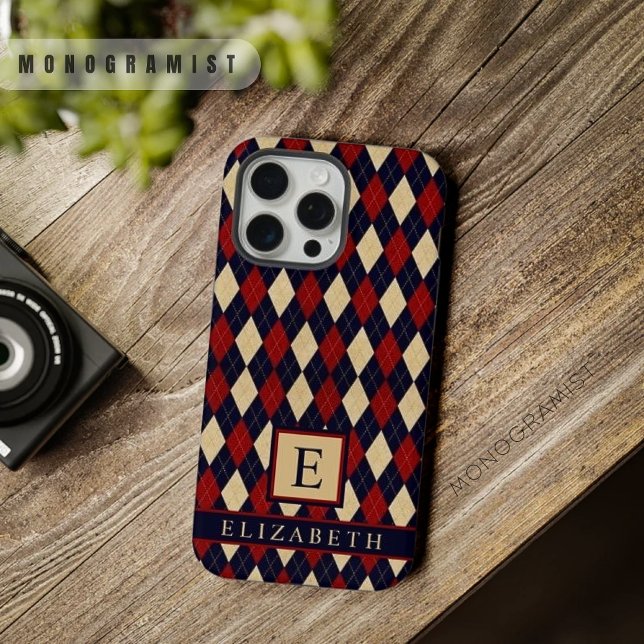 Padrão de Estilo Amarelo Azul Azul-Marinho Persona (Customizable Navy Blue Red Yellow Argyle Pattern iPhone Case)