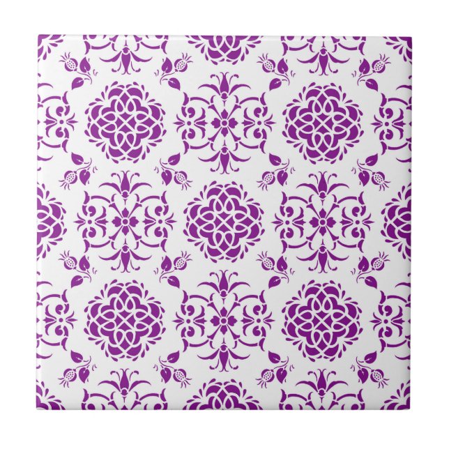 Padrão de estilo damasco floral roxo e branco (Frente)