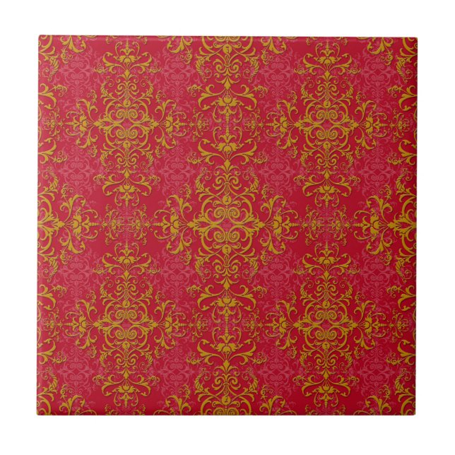 Padrão de estilo damasco sofisticado rosa profundo (Frente)