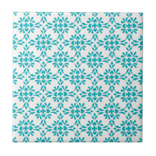 Padrão de Estilo Damask Branco sobre Aqua