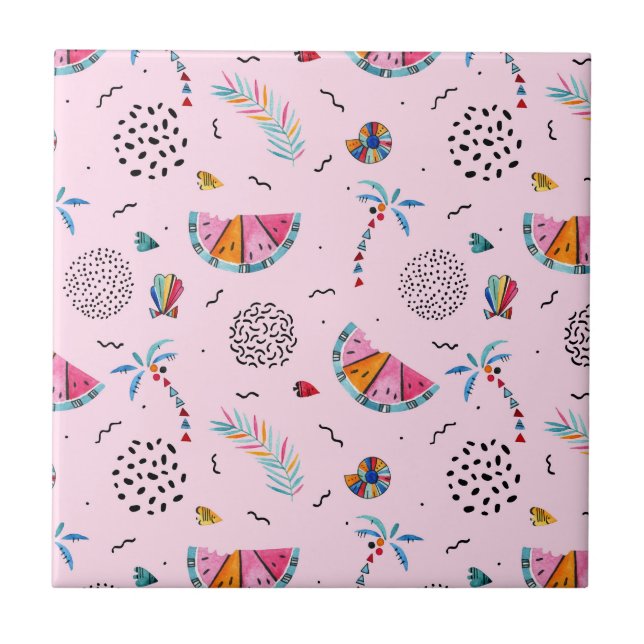 Padrão de Estilo de Memphis Rosa Tropical (Frente)