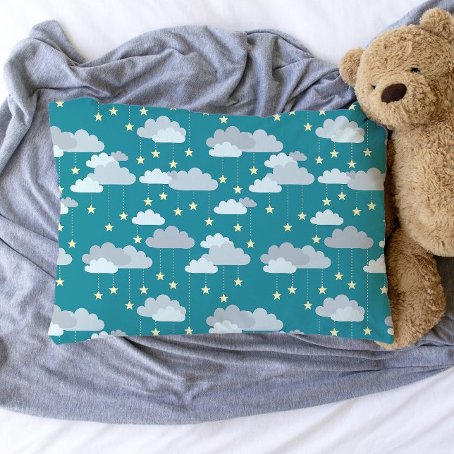 Padrão de estrelas e nuvens caindo (Cute Falling Stars and Clouds Pillowcase (choose your own background colour))