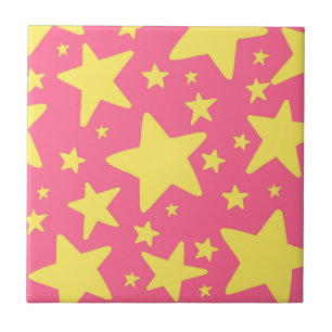 Padrão de Estrelas Geométricas Cor-de-Rosa Amarelo