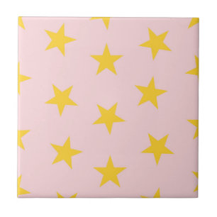 Padrão de Estrelas Geométricas Cor-de-Rosa Amarelo
