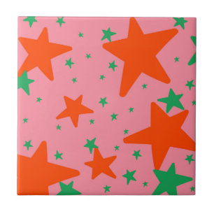 Padrão de Estrelas Geométricas Rosa Verde