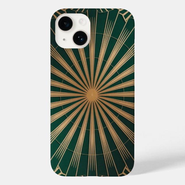 Padrão de explosão solar Art Déco dourado (Verso)