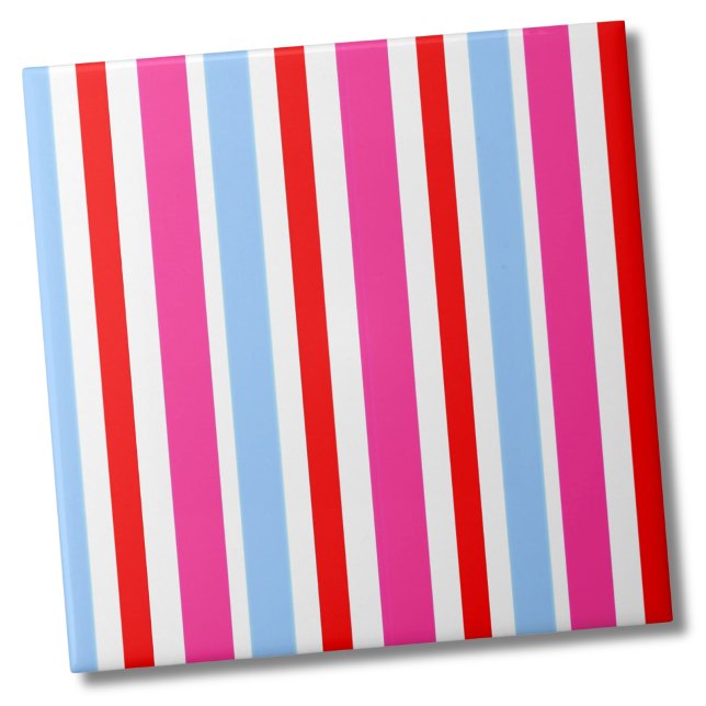 Padrão de Faixa Brilhante Moderna Brilhante (Cute Minimal Modern Pattern Blue Pink Red Stripe Ceramic Tile)