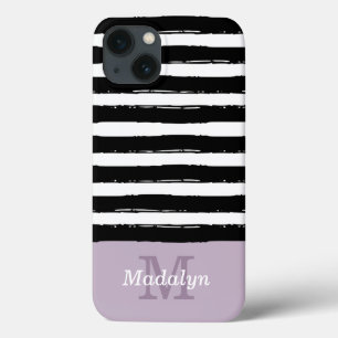 Padrão de faixas de tinta preta com Lilac Monogram
