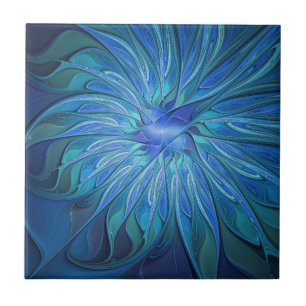 Padrão de Fantasia de Flor Azul, Arte Fractal Abst