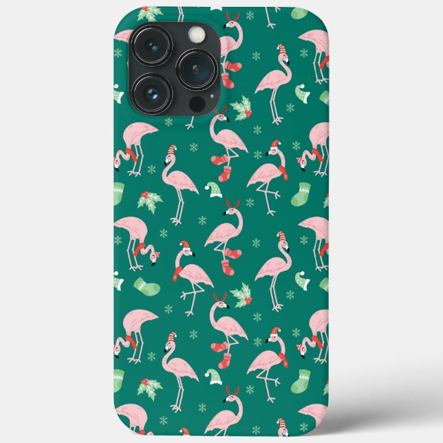 Padrão de Férias de Natal Verde Flamingo Rosa  (Verso)