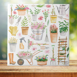 Padrão de Ferramentas de Jardinagem Floral em Aqua