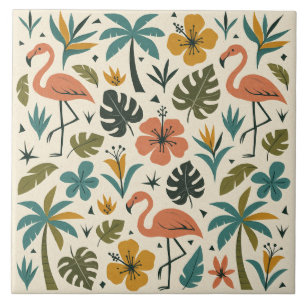 Padrão de Flamingo Tropical e Palmeira