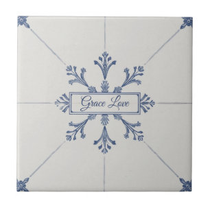 Padrão de floco de neve azul e branco com nome per