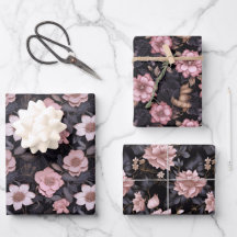 Padrão de Flor 3D Dourado e rosa desenhado à mão