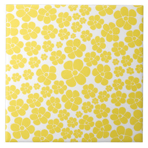 Padrão de Flor - Amarelo-Limão e Branco