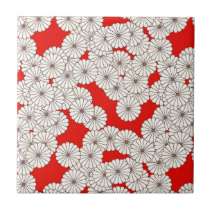 Padrão de flor Art Deco - creme no vermelho