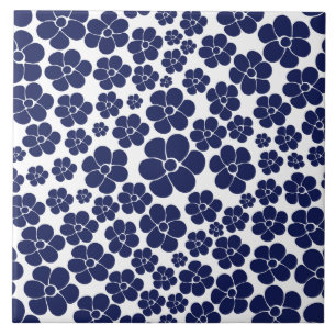 Padrão de Flor - Azul e Branco