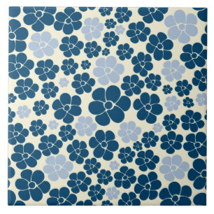 Padrão de Flor - Azul Escuro, Azul Claro e Creme