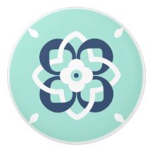 Padrão de Flor Azul Escuro e Mint