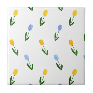 Padrão de Flor das Tulipas Amarelo e Azul