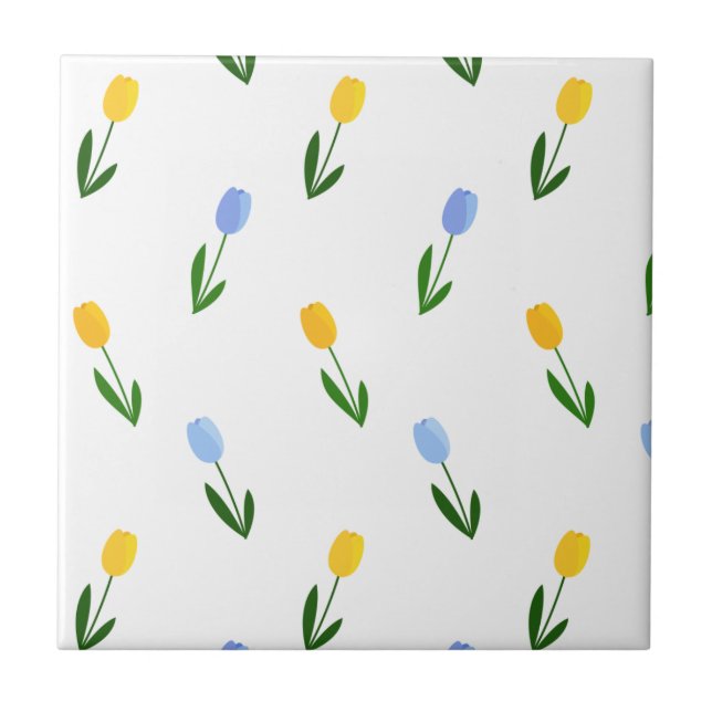 Padrão de Flor das Tulipas Amarelo e Azul (Frente)