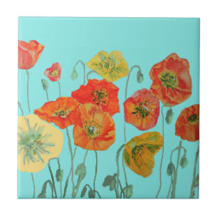 Padrão de Flor de Aquarela Papoula Laranja Vermelh