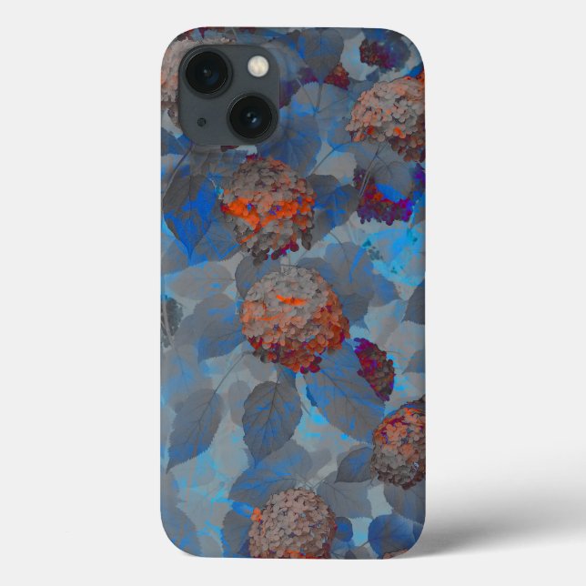 Padrão de flor de cor laranja azul arte digital (Verso)
