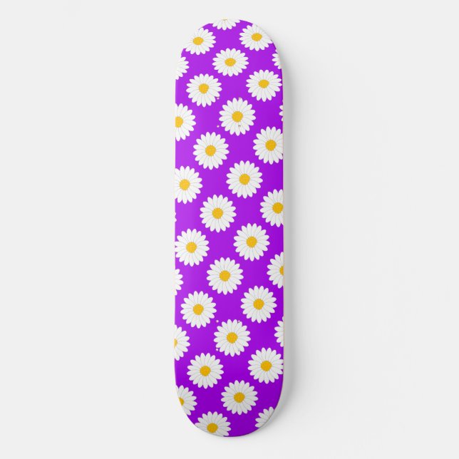 Padrão de Flor de Daisy Nebulosa Skateboard Roxo (Frente)