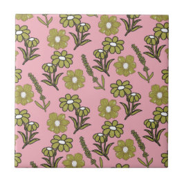 Padrão de Flor de Hippie Funky Y2K Retro Rosa Verd