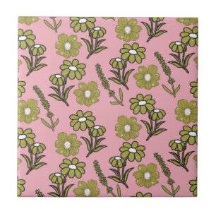 Padrão de Flor de Hippie Funky Y2K Retro Rosa Verd