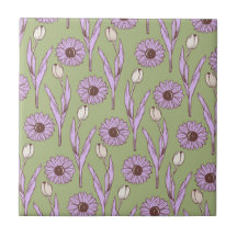 Padrão de Flor de Hippie Funky Y2K Retro Roxo Verd