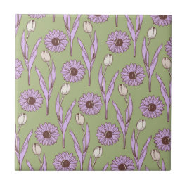 Padrão de Flor de Hippie Funky Y2K Retro Roxo Verd