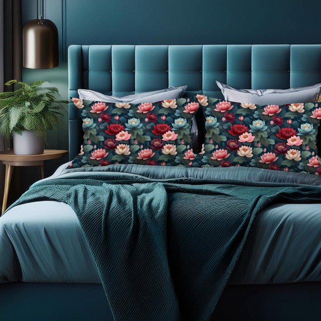 Padrão de Flor de Lotus Moderno Elegante (Elegant Moody Modern Lotus Flower Pattern Pillowcases)