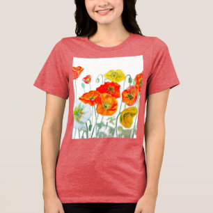 Padrão de Flor de Papoula Vermelha Laranja Aquarel