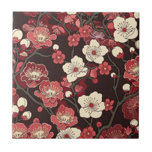 Padrão de Flor de Sakura Burgundy Escuro Coral