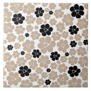 Padrão de Flor de Trendy em Taupe, Preto e Branco