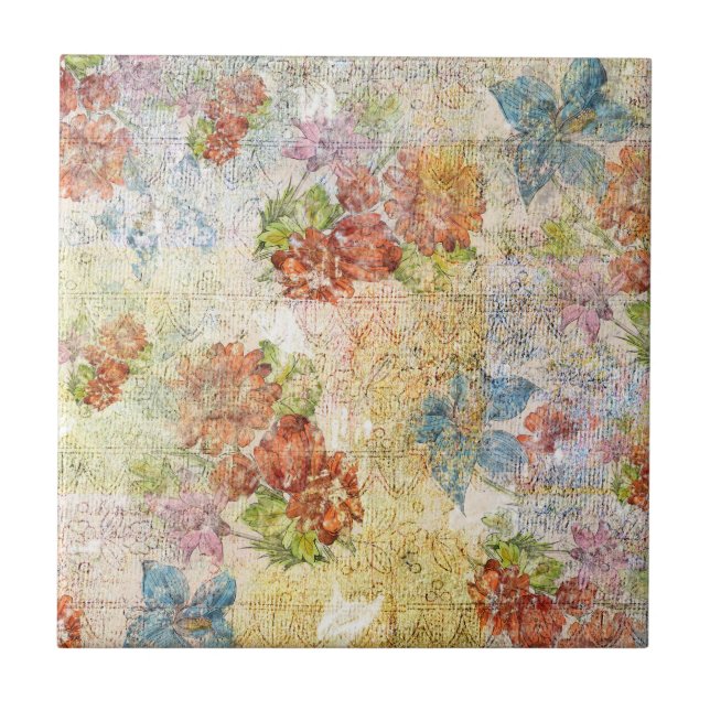 Padrão de Flor Desgastado Vintage (Frente)
