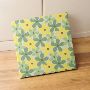 Padrão de Flor dos Anos 70 Y2K Retro Amarelo Verde
