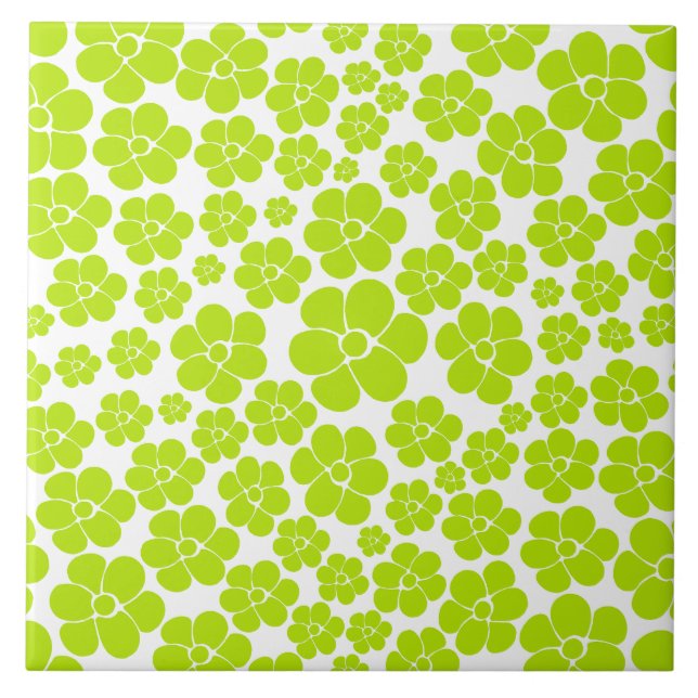 Padrão de Flor em Verde Lima e Branco  (Frente)
