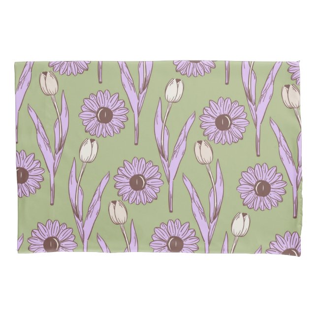 Padrão de Flor Hippie Funky Y2K Retro Roxo Verde (Frente)