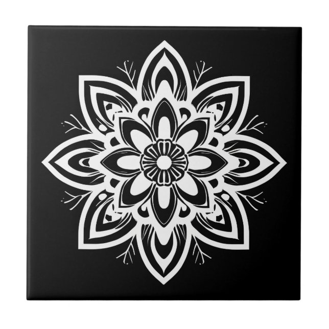 Padrão de Flor Mandala em Preto e Branco (Frente)