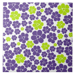 Padrão de Flor no Verde limão e Roxo