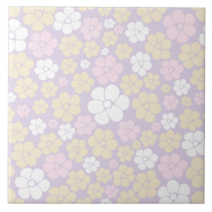 Padrão de Flor - Pink Pastel, Amarelo e Roxo