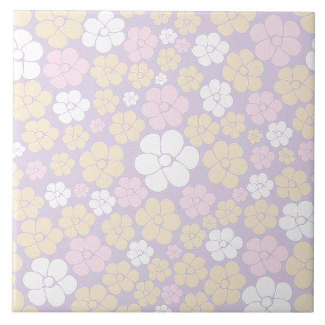 Padrão de Flor - Pink Pastel, Amarelo e Roxo (Frente)